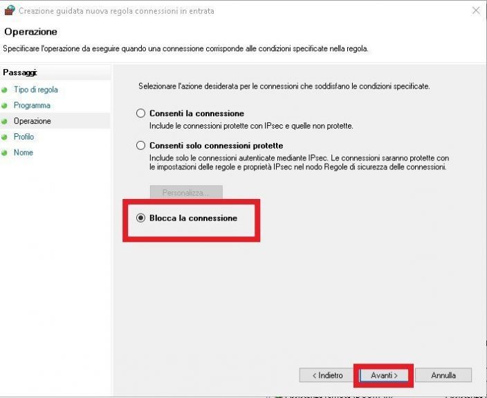 bloccare un programma con Windows Firewall