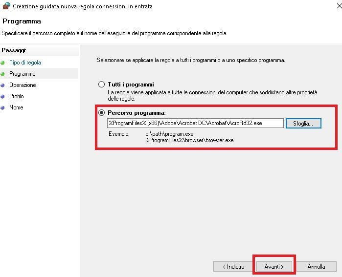 bloccare un programma con Windows Firewall