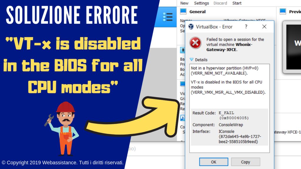 Come risolvere l'errore VT-x is disabled in the BIOS for all CPU modes
