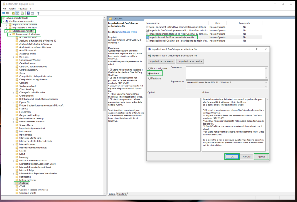 Come disabilitare Onedrive 