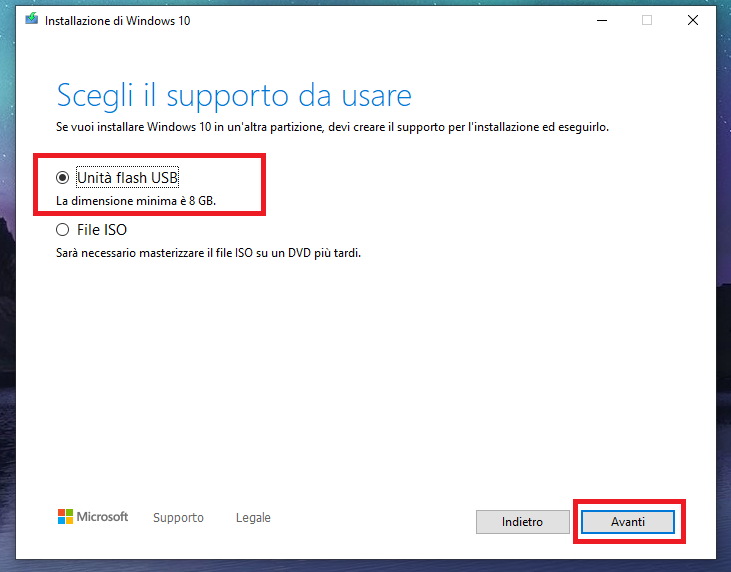 Scegliere supporto da usare 