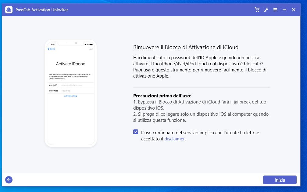 rimuovere blocco ID Apple
