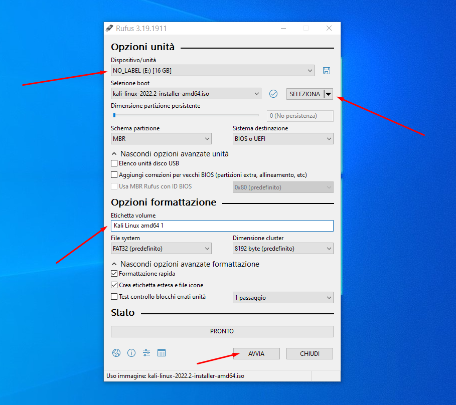 Come installare Kali Linux su chiavetta USB