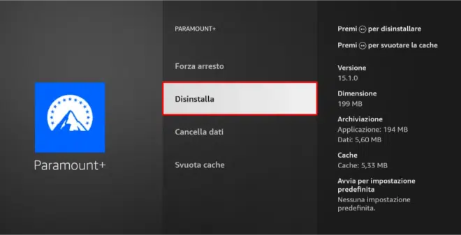 come disinstallare Paramount Plus USA dalla Firestick