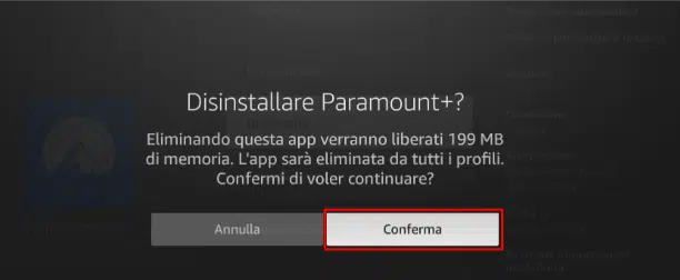 come disinstallare Paramount Plus USA dalla Firestick