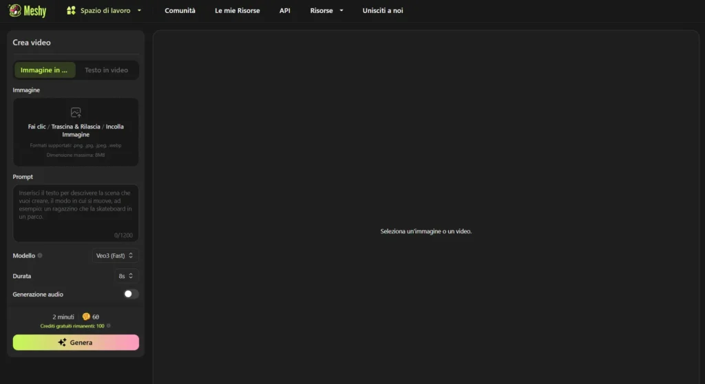 Meshy AI: Crea Modelli 3D con l'Intelligenza Artificiale 16 Immagine in Video (Beta) Meshy AI