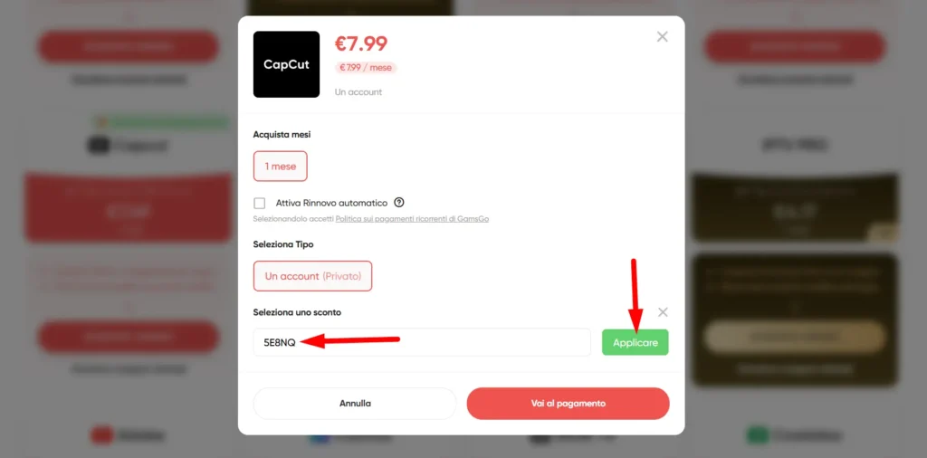 CapCut Pro scontato: come acquistarlo al prezzo più basso su Gamsgo 1 CapCut Pro scontato con Gamsgo