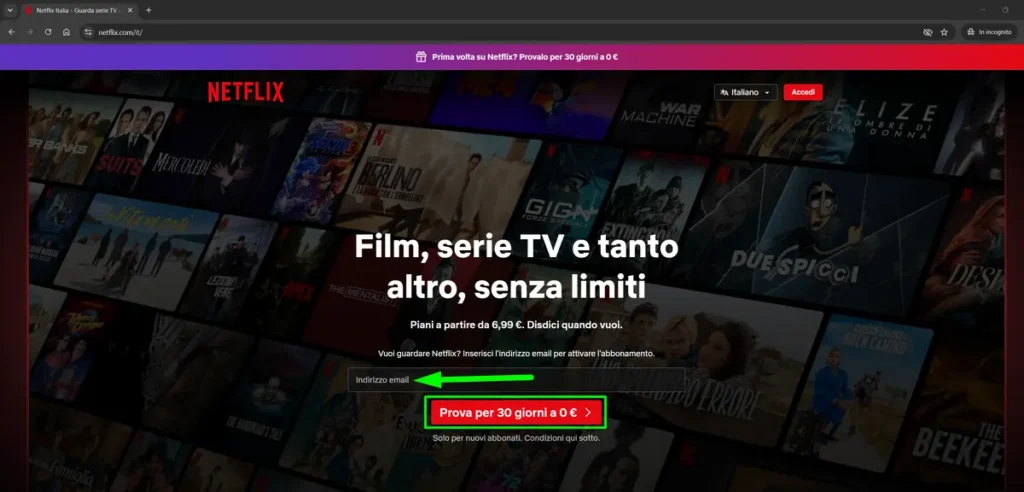 Come avere Netflix gratis per 30 giorni: Il trucco per far comparire la prova! 1 Come avere Netflix gratis per 30 giorni